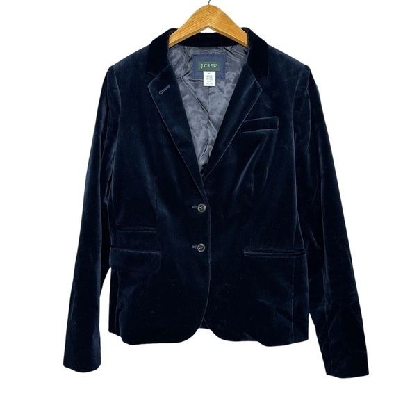 J. Crew Navy Blue Velvet Two Button Blazer Womens Size 8T - Picture 1 of 6